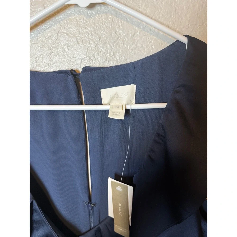 J.Crew Navy Blue Ruffle Neck Sleeveless Sheath Dress Career Party Cocktail - Picture 3 of 4